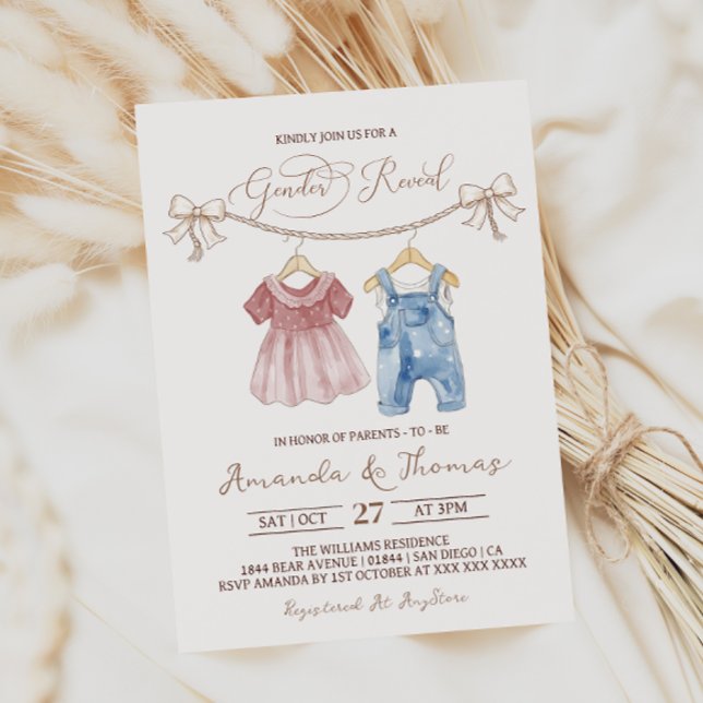 Boho Baby Clothes Gender Reveal Invitation (Creator Uploaded)