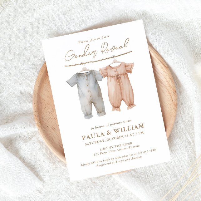 Boho Baby Clothes Gender Reveal Party Invite (Creator Uploaded)