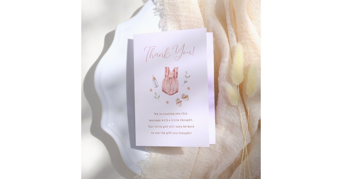Boho Baby Clothes Girl Gender Reveal Thank You Card | Zazzle