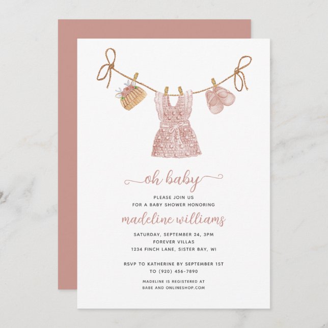 BOHO Baby Clothes Girl Oh Baby Shower Invitation (Front/Back)