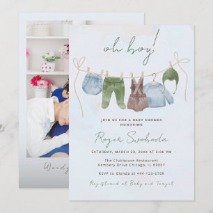 Boho baby clothes sweet baby boy baby shower invitation