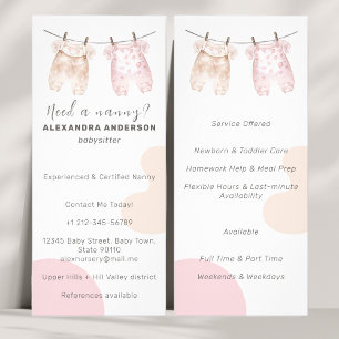 Boho Baby Clothing Watercolor Babysitter Service  Rack Card