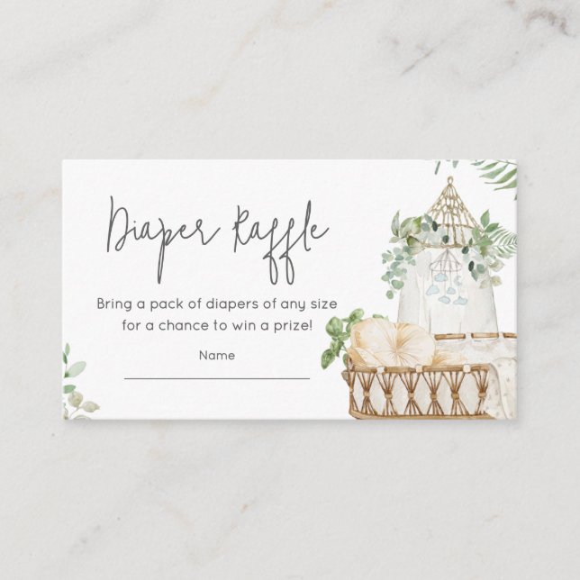 Boho Baby Crib Baby Shower Diaper Raffle Enclosure Card (Front)