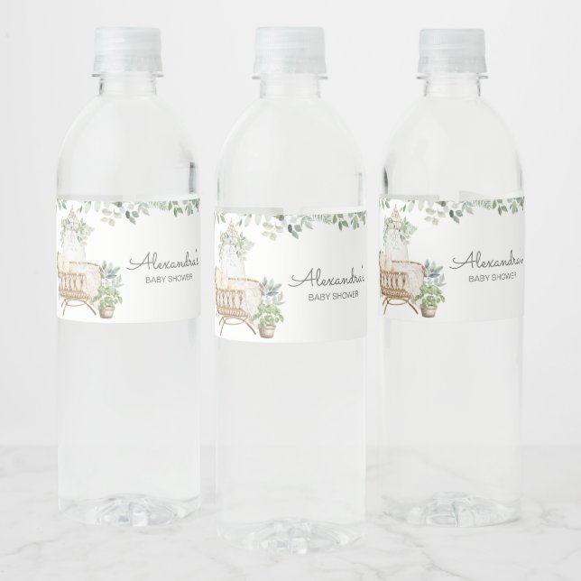 Boho Baby Crib Baby Shower Water Bottle Label (Bottles)