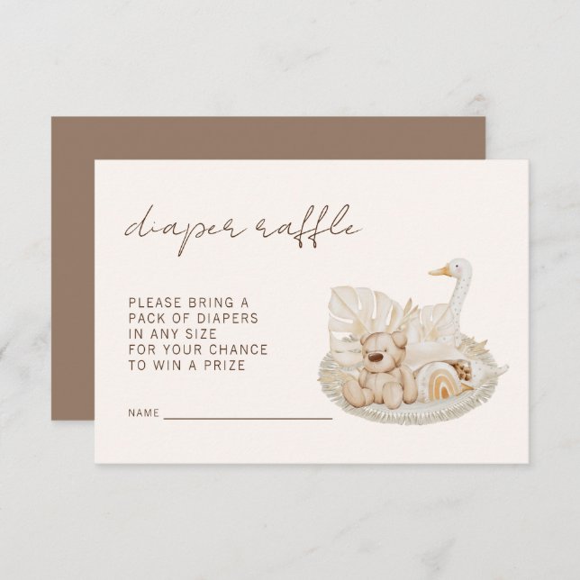 Boho Baby Diaper Raffle Gender Neutral Shower Enclosure Card (Front/Back)
