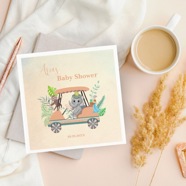 Boho Baby Elephant And Monkey Golf Baby Shower Napkin (Creator Uploaded)