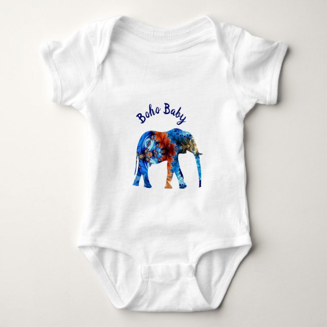 Boho Baby Elephant bright tie dye kids Bodysuit (Front)