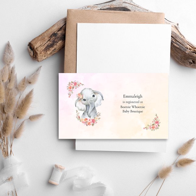 Boho Baby Elephant Coral Baby Shower Registration Enclosure Card (Creator Uploaded)