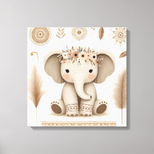 Boho Baby Elephant Mandala Wall Art   Cute Animal 
