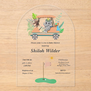 Boho Baby Elephant & Monkey Golf Baby Shower Acrylic Invitations