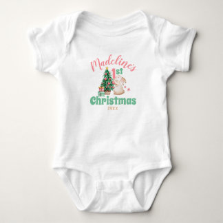Boho Baby First Christmas with Name Rabbit Tree Bodysuit