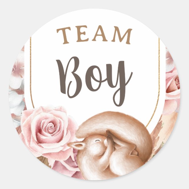 Boho Baby Gender Reveal Team Boy Classic Round Sticker (Front)