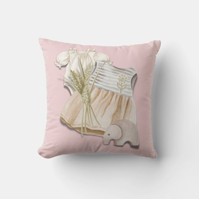 Boho Baby Girl Outfit with Elephant | Pink Nursery Cushion (Front)