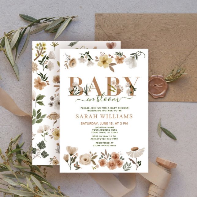 Boho Baby in Bloom Baby Girl Baby Shower Invitation (Creator Uploaded)