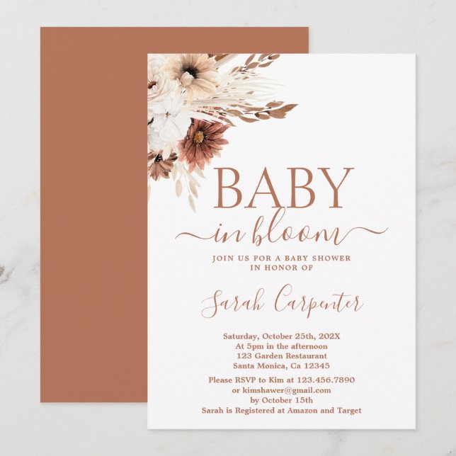 Boho Baby in Bloom Baby Shower Girl Invitation (Front/Back)