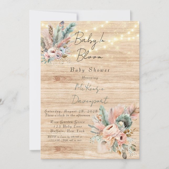 Boho Baby In Bloom Baby Shower Invitation (Front)