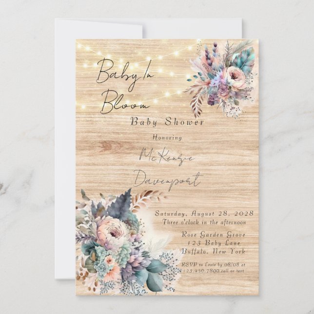 Boho Baby In Bloom Baby Shower Invitation (Front)
