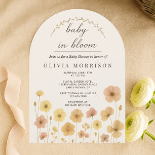 Boho Baby In Bloom Beige Floral Baby Shower  Invitation