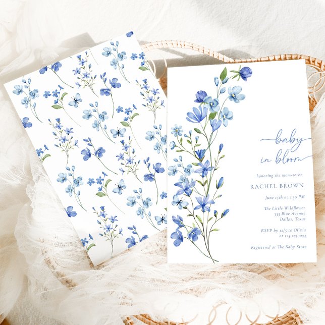 Boho Baby In Bloom Blue Wildflower Baby Shower Invitation (Creator Uploaded)