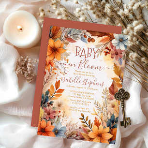 Boho Baby in Bloom Fall Floral Frame Baby Shower Invitation