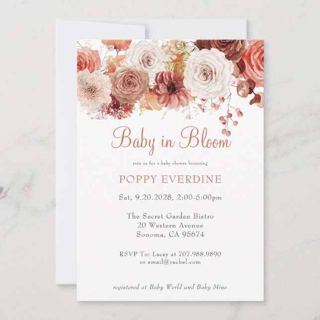 Boho Baby In Bloom Florals Baby Shower Invitation (Front)