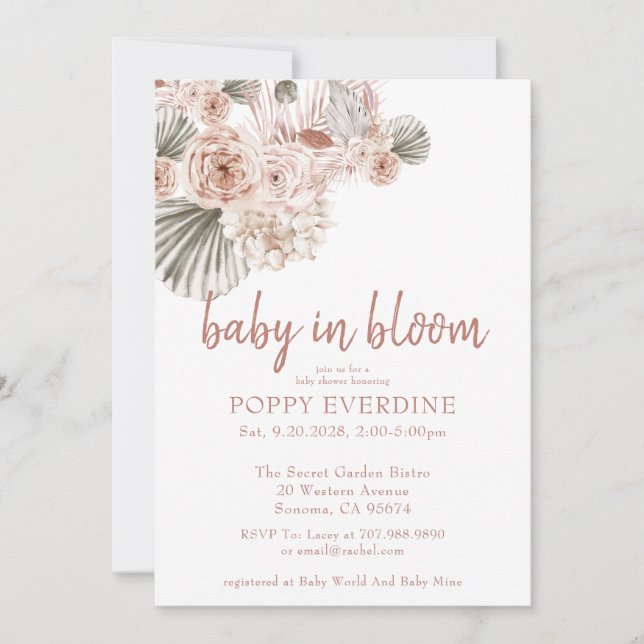 Boho Baby In Bloom Pampas Grass Girl Baby Shower I Invitation (Front)