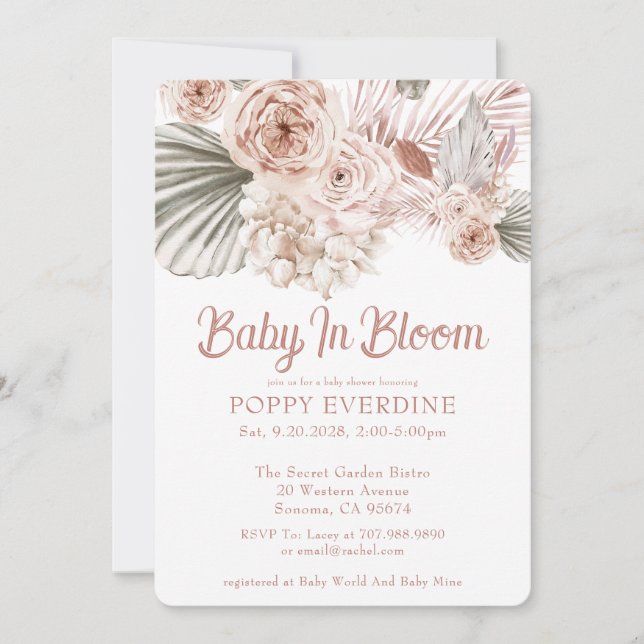 Boho Baby In Bloom Pampas Grass Girl Baby Shower Invitation (Front)