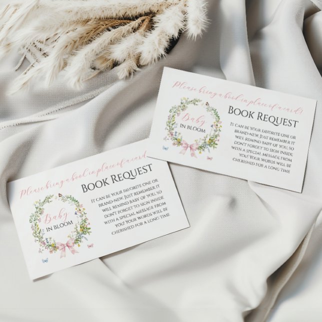 Boho Baby in Bloom Pink Bow Baby Shower Request Enclosure Card (Creator Uploaded)