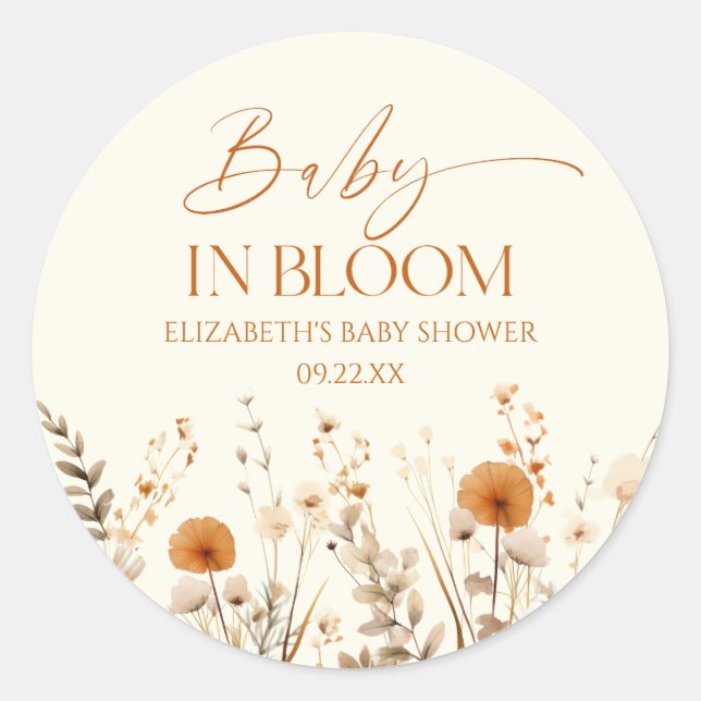 Boho Baby In Bloom Wildflower Baby Shower Classic Round Sticker (Front)