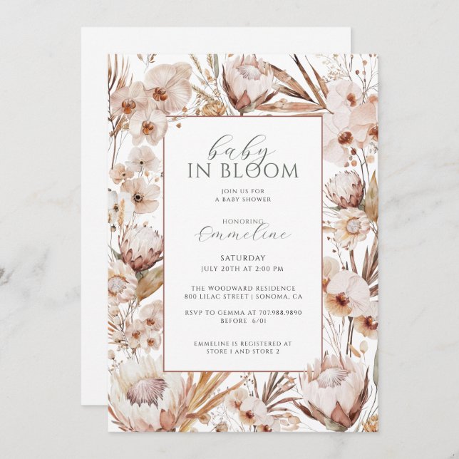 Boho Baby In Bloom Wildflower Baby Shower Invitation (Front/Back)