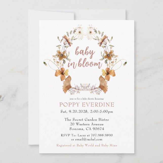 Boho Baby In Bloom Wildflowers Baby Shower Invitation (Front)