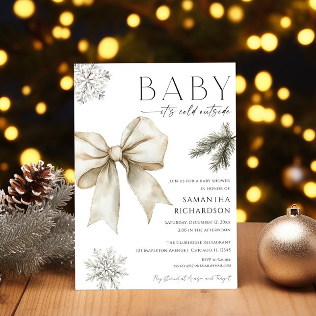 Boho Baby it's cold outside coquette bow shower Invitation (Creator Uploaded)