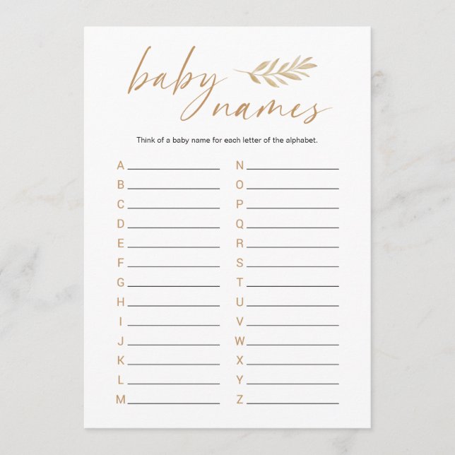 Boho Baby Names Baby Shower Game Programme (Front)