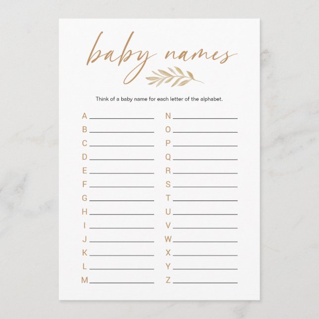 Boho Baby Names Baby Shower Game Programme (Front)