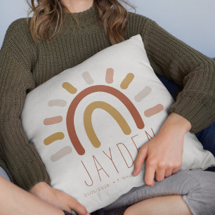 Boho Baby Nursery Girl Birth Stats Name Cushion