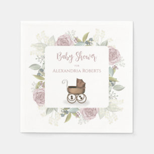 Boho Baby Pink Shower Botanical Floral Vintage Napkin