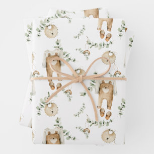Boho Baby Rainbows Bibs Botanical Greenery Pattern Wrapping Paper Sheet