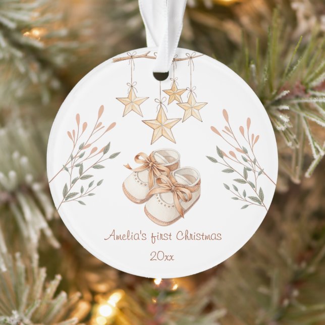 Boho Baby Shoes Personalised Christmas   Ornament (Tree)