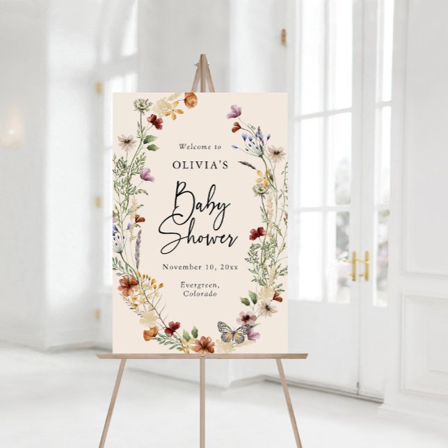Boho Baby Shower Acrylic Sign (Boho Wildflowers Baby Shower Welcome Sign by Painted Paperie
)