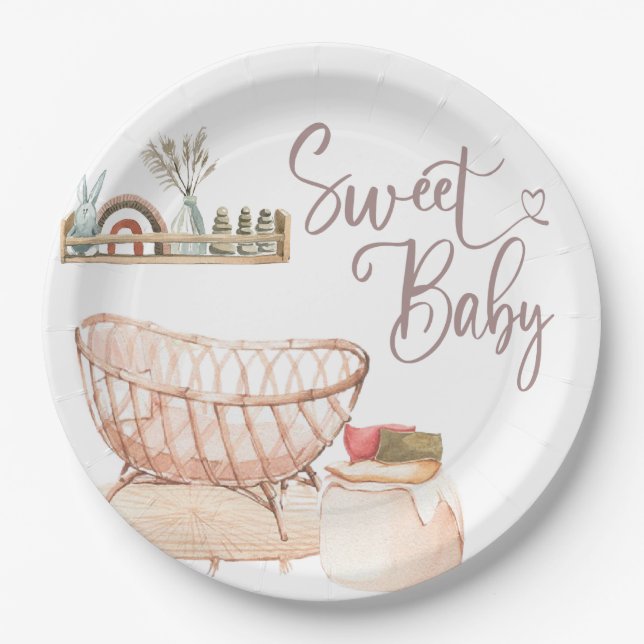 BOHO BABY SHOWER, BABY SHOWER, OH BABY INVITATION  PAPER PLATE (Front)
