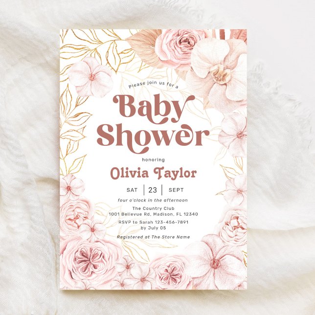 Boho Baby Shower Blush Pink Floral Invitation (Creator Uploaded)