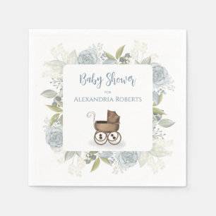 Boho Baby Shower Botanical Floral Vintage Carriage Napkin