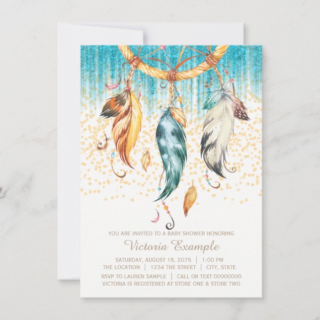 Boho Baby Shower Boy Girl Dream Catcher Invitation (Front)