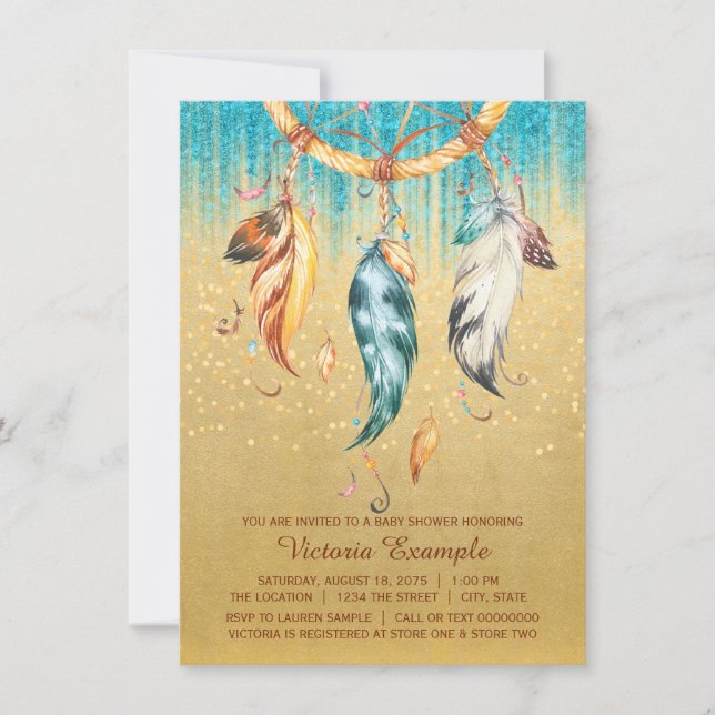 Boho Baby Shower Boy Girl Tribal Dream Catcher Invitation (Front)