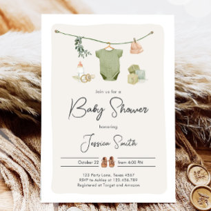 Boho Baby Shower Boy Neutral Clothes Rustic Invitation