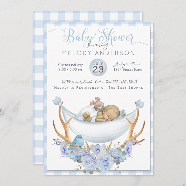 BOHO Baby Shower Boys Hammock Baby Invitation (Front/Back)