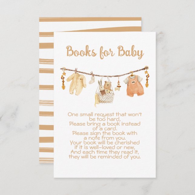 Boho Baby Shower Clothesline Bring a book Invitation (Front/Back)