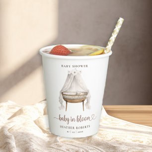 Boho Baby Shower Cups Neutral Floral Bassinet