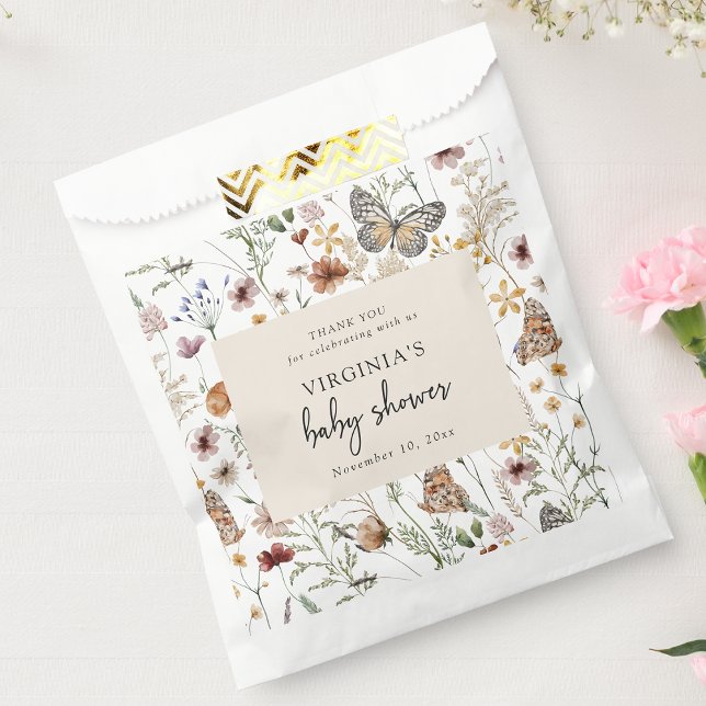 Boho Baby Shower Favour Bags (Boho Wildflowers Butterflies Baby Shower Favor Bag by Painted Paperie
)