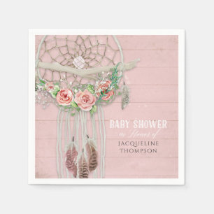 BOHO Baby Shower Feathers Dream Catcher Wood Roses Napkin